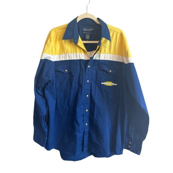 Wrangler Other - Vintage Wrangler Western Pearl Snap Shirt Size Large Yellow Blue